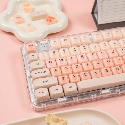 Liquid Foundation Pink / Green 104+28 Keycaps Set PBT Dye-subbed + PC Semi-transparent HOA Profile for Mechanical Keyboard